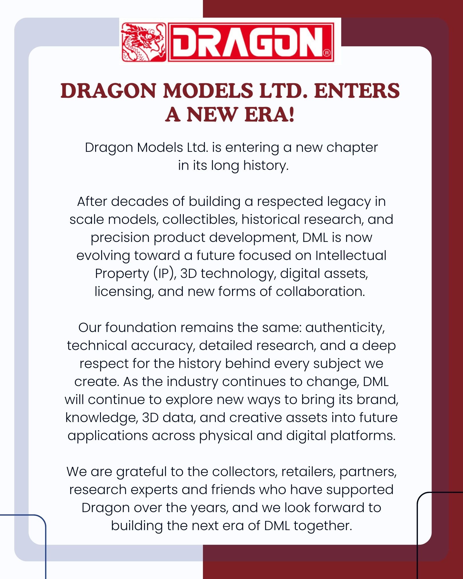 Dragon Models New Era announcement posted to Facebook on 14 May 2026