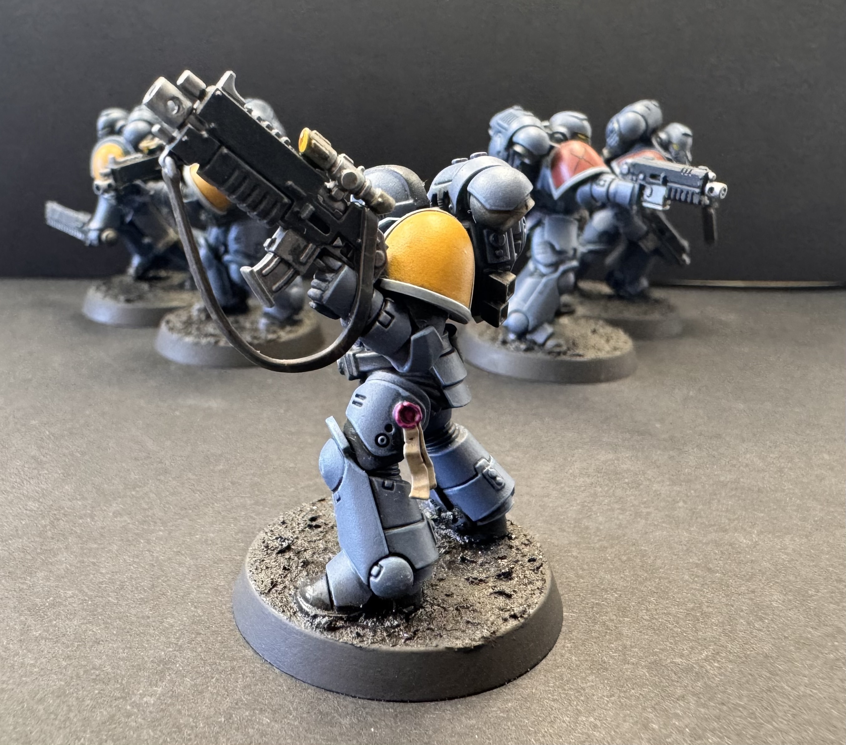 Commander left side - stalker bolter, yellow shoulder and purity seal