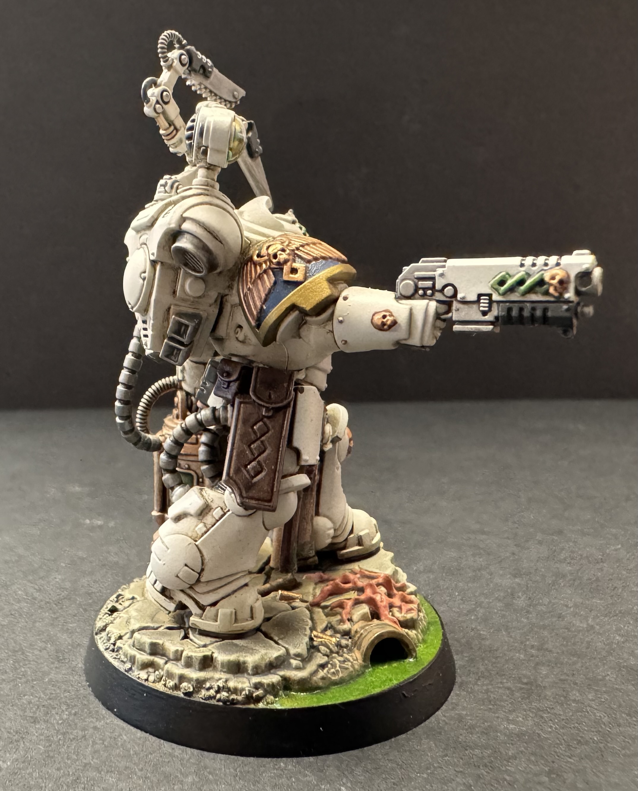 Right side - bolt pistol, holster, heraldry shoulder, backpack and heavy wiring