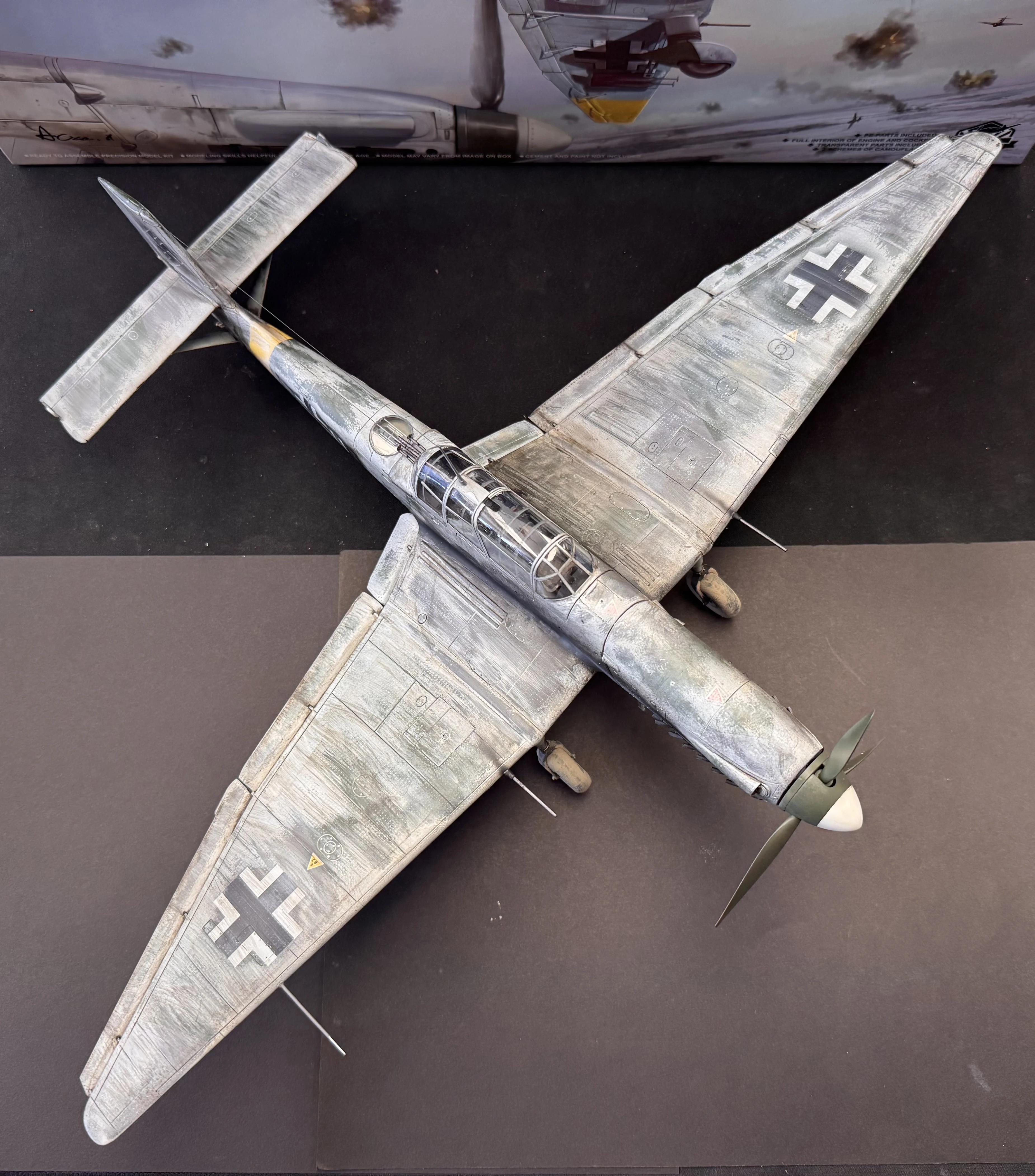 Top down - black background - topside white streaking