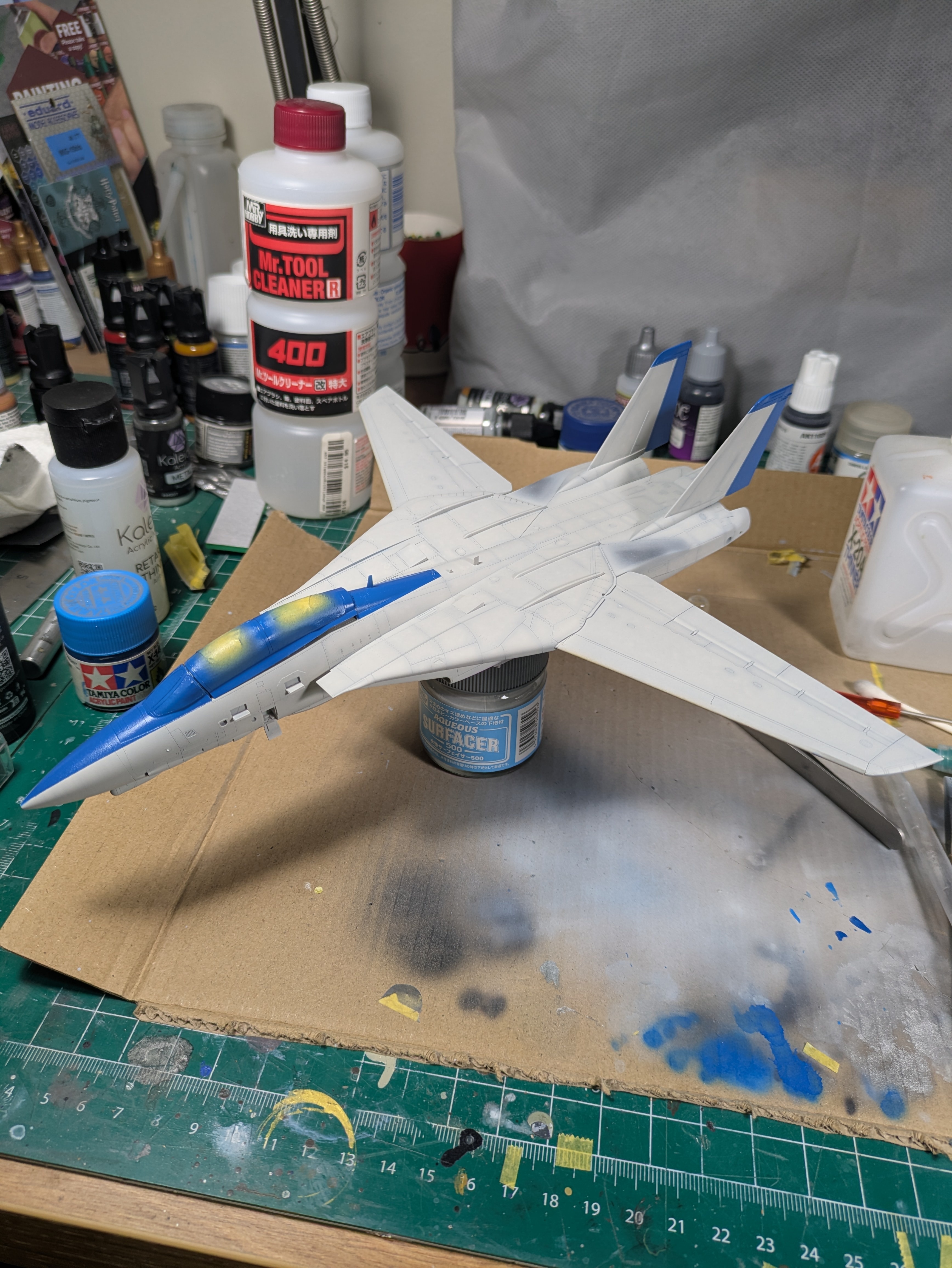 Blue scheme masked and airbrushed &mdash; front quarter view