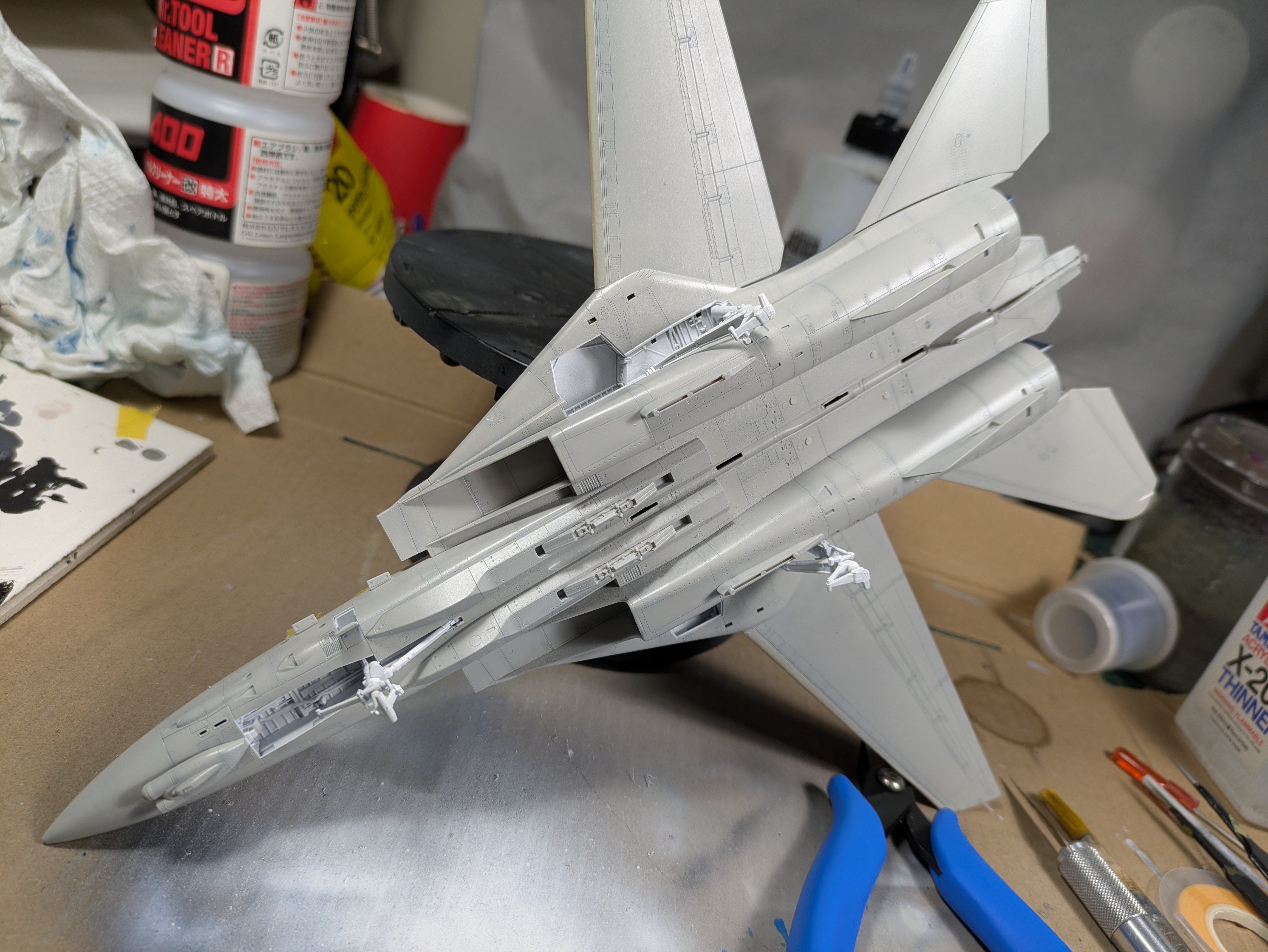 Belly underside showing NAVY text and fuselage stencils applied
