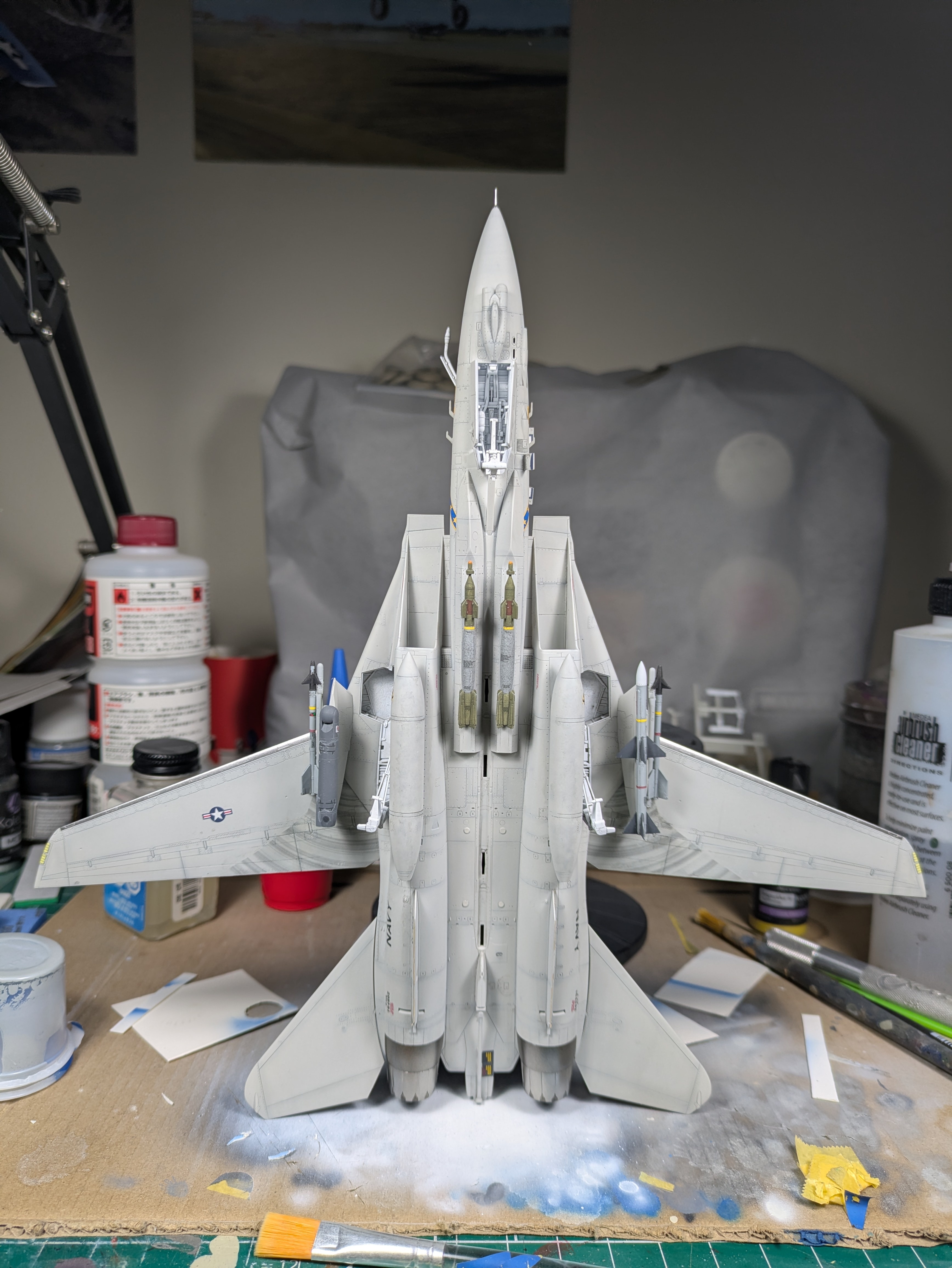 Straight-front view showing ordnance and belly weathering