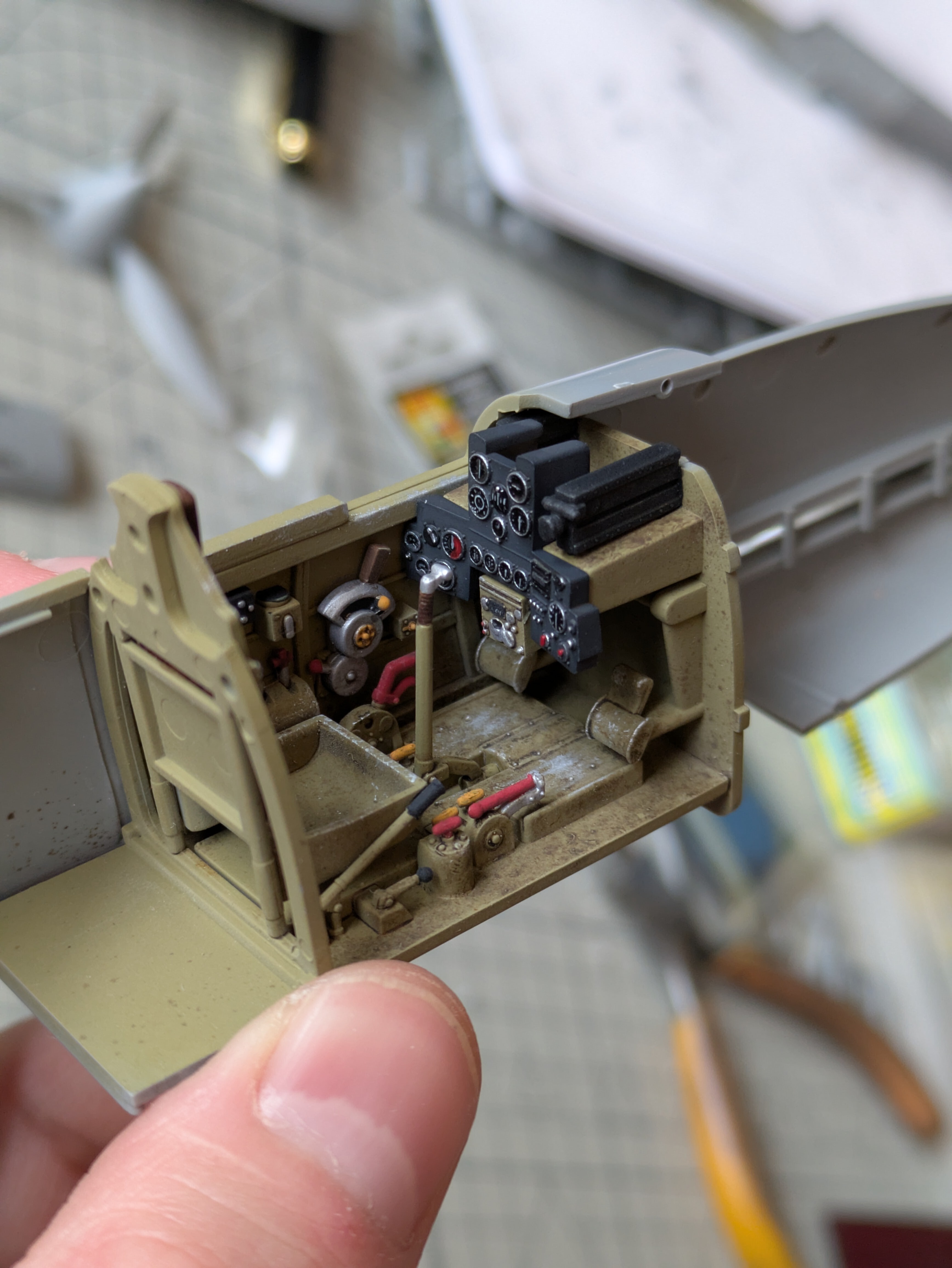 Completed cockpit and instrument panel close-up