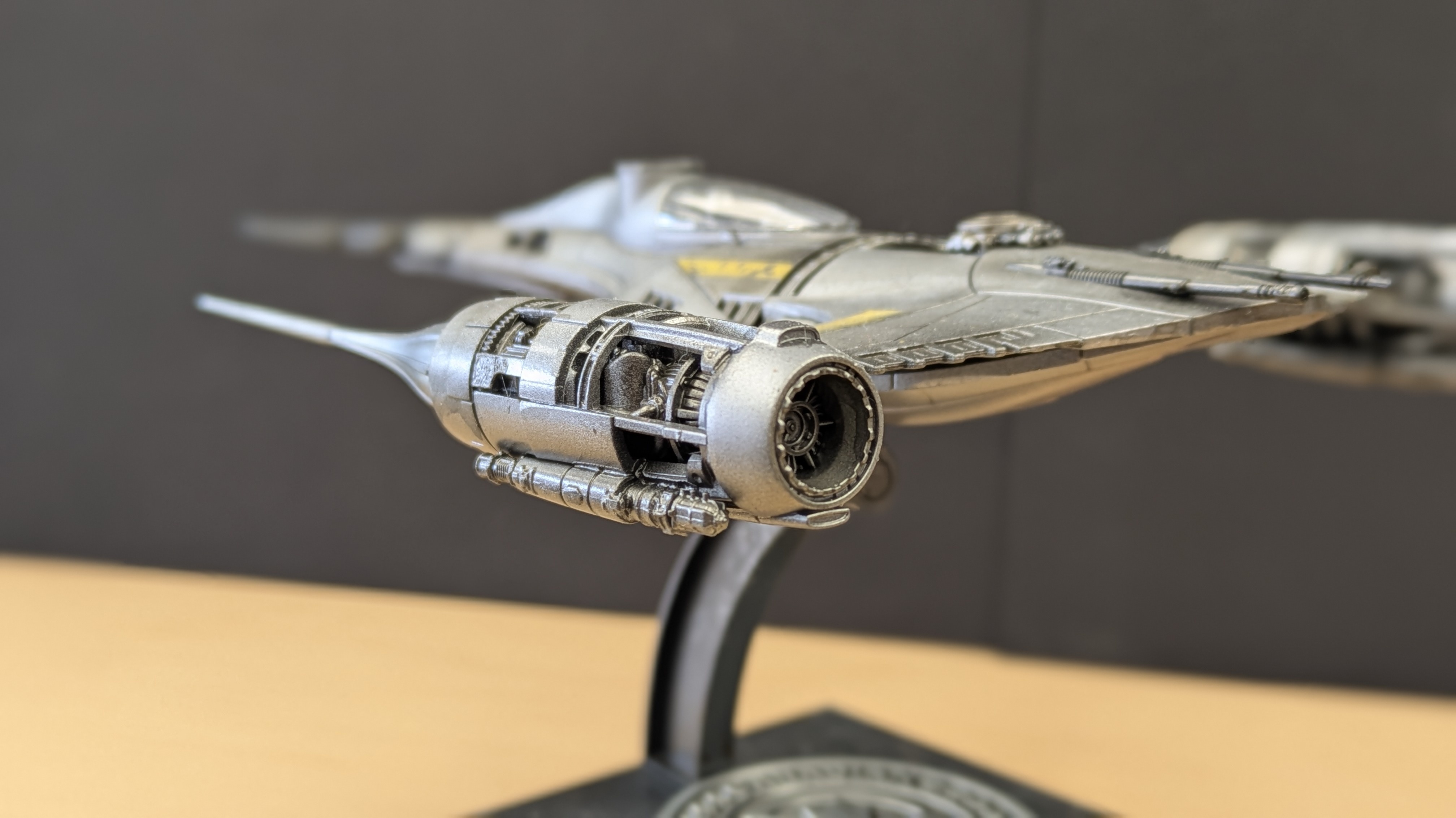 N-1 Starfighter port engine nacelle detail showing weathered metallic finish