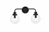 Elegant Furniture and Lighting Hanson 2 Lights Bath Sconce In Black With Clear Shade (LD7033W19BK)