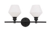 Elegant Furniture and Lighting Gene 2 Light Black And Frosted White Glass Wall Sconce (LD2313BK)