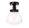 Lyle 1 Light Black And Clear Seeded Glass Flush Mount (LD6246BK)