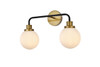 Elegant Furniture and Lighting Hanson 2 Lights Bath Sconce In Black With Brass With Frosted Shade
 (LD7032W19BRB)