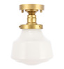 Lyle 1 Light Brass And Frosted White Glass Flush Mount (LD6251BR)