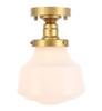 Lyle 1 Light Brass And Frosted White Glass Flush Mount (LD6251BR)