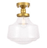 Lyle 1 Light Brass Flush Mount With Clear Seeded Glass (LD6242BR)