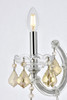 Maria Theresa 1 Light Chrome Wall Sconce Golden Teak (Smoky) Royal Cut Crystal (2800W1C-GT/RC)