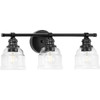 Ambrose Collection Three-Light Farmhouse Matte Black Clear Glass Bath Vanity Light (P300375-31M)