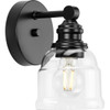 Ambrose Collection One-Light Farmhouse Matte Black Clear Glass Bath Vanity Light (P300373-31M)