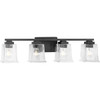 Gilmour Collection Four-Light Modern Farmhouse Matte Black Clear Glass Bath Vanity Light (P300380-31M)