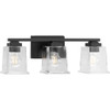 Gilmour Collection Three-Light Modern Farmhouse Matte Black Clear Glass Bath Vanity Light (P300379-31M)