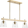 Saffert Collection Three-Light New Traditional Vintage Brass Clear Glass Linear Island Chandelier Light (P400298-163)