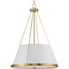 Saffert Collection Three-Light New Traditional Vintage Brass White Linen Glass Pendant Light (P500357-163)