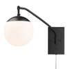 Glenn BLK 1 Light Articulating Wall Sconce in Matte Black with Opal Glass Shade (3699-A1W BLK-OP)