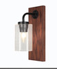 Oxbridge 1 Light Sconce In Matte Black & Wood-look Metal (1771-MBWG-300)