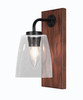Oxbridge 1 Light Sconce In Matte Black & Wood-look Metal (1771-MBWG-461)