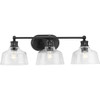 Singleton Collection Three-Light 26.5" Matte Black Farmhouse Vanity Light with Clear Glass Shades (P300397-31M)