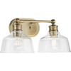 Singleton Collection Two-Light 17" Vintage Brass Farmhouse Vanity Light with Clear Glass Shades (P300396-163)