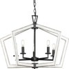 Galloway Collection Five-Light 19.25" Matte Black Modern Farmhouse Chandelier with Distressed White Accents (P400301-31M)