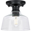 Singleton Collection One-Light 7.62" Matte Black Farmhouse Small Semi-Flush Mount Light with Clear Glass Shade (P350226-31M)