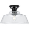 Singleton Collection One-Light 14" Matte Black Farmhouse Medium Semi-Flush Mount Light with Clear Glass Shade (P350227-31M)