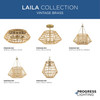 Laila Collection One-Light Vintage Brass Coastal Pendant with Woven Jute Accent (P500423-163)