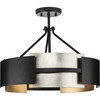 Lowery Collection 19 in. Three-Light Matte Black/Aged Silver Leaf Industrial Luxe Semi-Flush Mount (P350203-31M)
