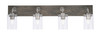 Oxbridge 4 Light Bath Bar In Graphite & Painted Distressed Wood-look Metal Finish With 4" Clear Bubble Glass (1774-GPDW-300)