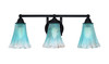 Paramount 3 Light Bath Bar In Matte Black Finish With 5.5" Fluted Teal Crystal Glass (3423-MB-725)