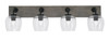 Oxbridge 4 Light Bath Bar In Matte Black & Painted Distressed Wood-look Metal Finish With 6" Clear Bubble Glass (1774-MBDW-4810)