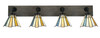 Oxbridge 4 Light Bath Bar In Matte Black & Painted Distressed Wood-look Metal Finish With 7" Sequoia Art Glass (1774-MBDW-9335)