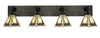 Oxbridge 4 Light Bath Bar In Matte Black & Painted Distressed Wood-look Metal Finish With 7" Zion Art Glass (1774-MBDW-9345)
