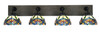 Oxbridge 4 Light Bath Bar In Matte Black & Painted Distressed Wood-look Metal Finish With 7" Pavo Art Glass (1774-MBDW-9425)