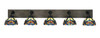 Oxbridge 5 Light Bath Bar In Matte Black & Painted Distressed Wood-look Metal Finish With 7" Pavo Art Glass (1775-MBDW-9425)