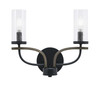 Monterey 2 Light Bath Bar In Matte Black & Painted Distressed Wood-look Metal Finish With 2.5" Clear Bubble Glass (2912-MBDW-800)