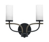 Monterey 2 Light Bath Bar In Matte Black & Painted Distressed Wood-look Metal Finish With 2.5" White Muslin Glass (2912-MBDW-801)