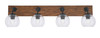 Oxbridge 4 Light Bath Bar In Matte Black & Painted Wood-look Metal Finish With 5.75" Clear Bubble Glass (1774-MBWG-4100)