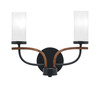 Monterey 2 Light Bath Bar In Matte Black & Painted Wood-look Metal Finish With 2.5" White Marble Glass (2912-MBWG-811)