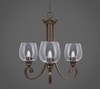 Curl Uplight, 3 Light, Chandelier Shown In Bronze Finish With 6" Clear Bubble Glass  (253-BRZ-4810)