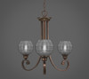Curl Uplight, 3 Light, Chandelier Shown In Bronze Finish With 6" Clear Ribbed Glass (253-BRZ-5110)