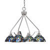Odyssey Downlight, 4 Light, Chandelier In Brushed Nickel Finish With 7" Blue Mosaic Art Glass (2604-BN-9955)
