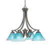 Zilo Downlight, 4 Light, Chandelier In Graphite Finish With 7" Teal Crystal Glass (568-GP-458)