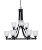Paramount Uplight, 9 Light, Chandelier In Matte Black Finish With 5" Clear Ribbed Glass (3409-MB-500)