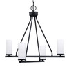 Trinity Uplight, 4 Light, Chandelier Shown In Matte Black Finish With 2.5" White Muslin Glass (2804-MB-801B)